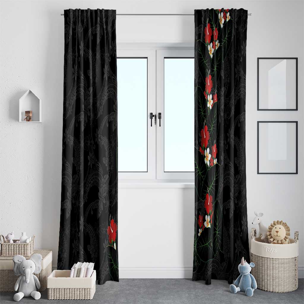 Hawaiian Taro Leaves-Hibiscus and Plumeria Window Curtain Floral Tribal Tattoo Motif LT03 - Polynesian Pride