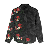 Hawaiian Taro Leaves-Hibiscus and Plumeria Women Casual Shirt Floral Tribal Tattoo Motif LT03 - Polynesian Pride