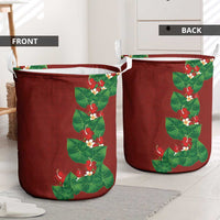 Hawaiian Taro Leaves-Hibiscus and Plumeria Laundry Basket Polynesian Art-Kakau Tattoo Red LT03 - Polynesian Pride