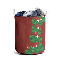Hawaiian Taro Leaves-Hibiscus and Plumeria Laundry Basket Polynesian Art-Kakau Tattoo Red LT03 - Polynesian Pride