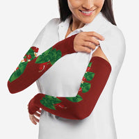 Hawaiian Taro Leaves-Hibiscus and Plumeria Arm Sleeves Polynesian Art-Kakau Tattoo Red LT03 - Polynesian Pride