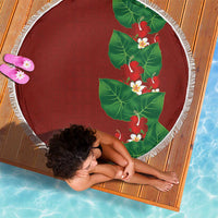 Hawaiian Taro Leaves-Hibiscus and Plumeria Beach Blanket Polynesian Art-Kakau Tattoo Red LT03 - Polynesian Pride