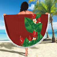 Hawaiian Taro Leaves-Hibiscus and Plumeria Beach Blanket Polynesian Art-Kakau Tattoo Red LT03 - Polynesian Pride