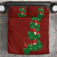 Hawaiian Taro Leaves-Hibiscus and Plumeria Bedding Set Polynesian Art-Kakau Tattoo Red LT03 Red - Polynesian Pride