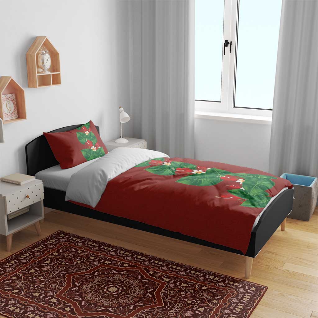 Hawaiian Taro Leaves-Hibiscus and Plumeria Bedding Set Polynesian Art-Kakau Tattoo Red LT03 - Polynesian Pride