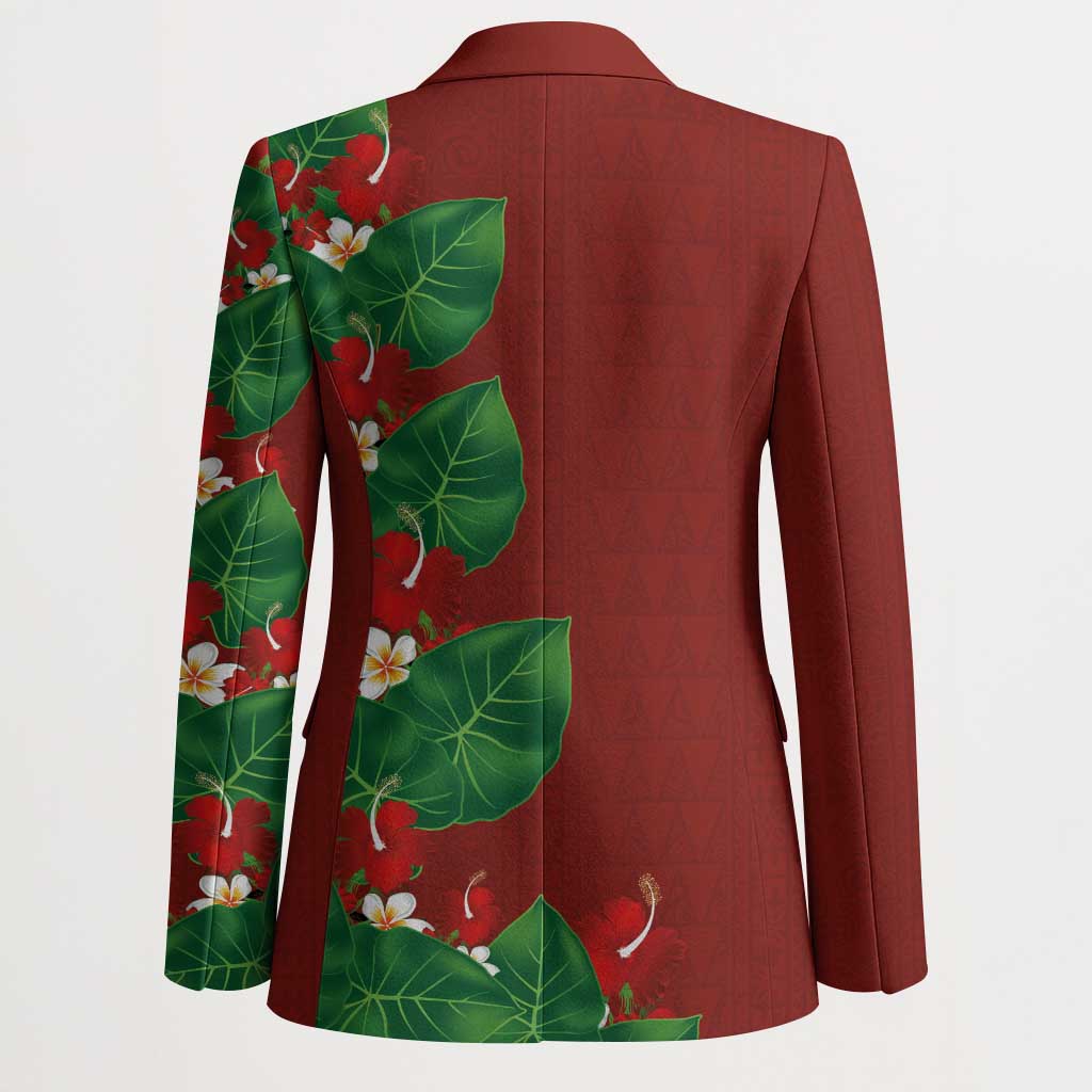 Hawaiian Taro Leaves-Hibiscus and Plumeria Blazer Polynesian Art-Kakau Tattoo Red LT03 - Polynesian Pride