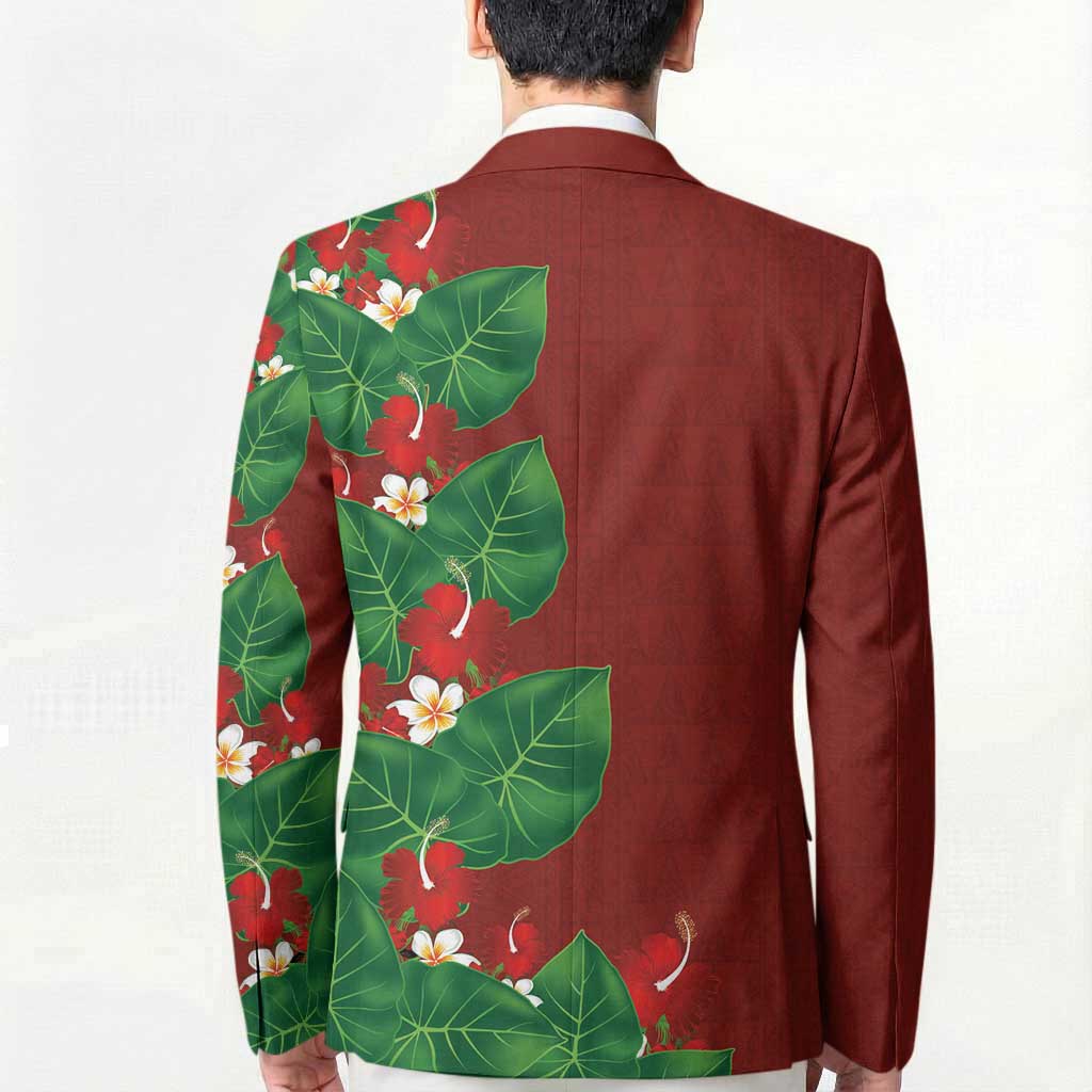 Hawaiian Taro Leaves-Hibiscus and Plumeria Blazer Polynesian Art-Kakau Tattoo Red LT03 - Polynesian Pride