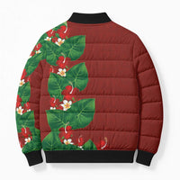 Hawaiian Taro Leaves-Hibiscus and Plumeria Bomber Puffer Jacket Polynesian Art-Kakau Tattoo Red LT03 - Polynesian Pride