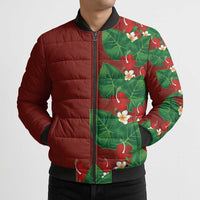 Hawaiian Taro Leaves-Hibiscus and Plumeria Bomber Puffer Jacket Polynesian Art-Kakau Tattoo Red LT03 - Polynesian Pride