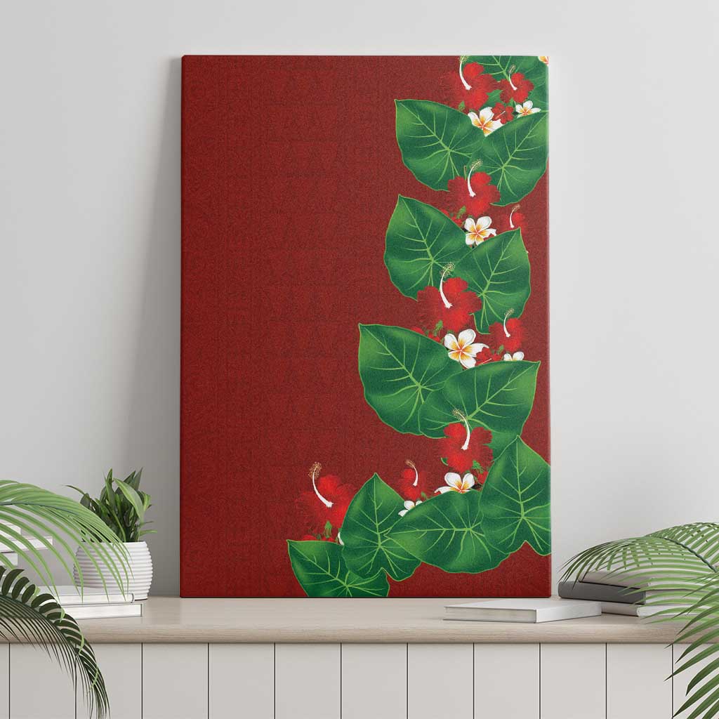 Hawaiian Taro Leaves-Hibiscus and Plumeria Canvas Wall Art Polynesian Art-Kakau Tattoo Red LT03 - Polynesian Pride