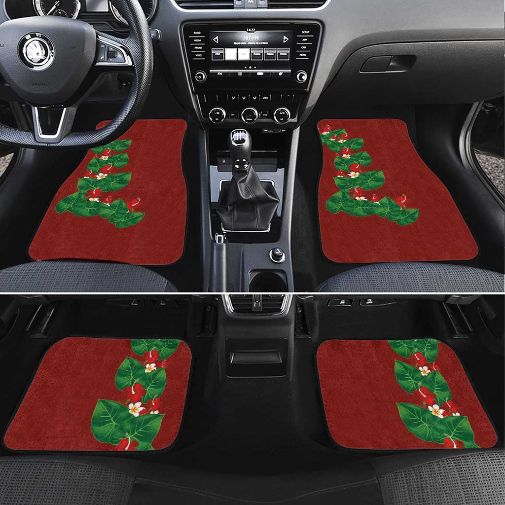 Hawaiian Taro Leaves-Hibiscus and Plumeria Car Mats Polynesian Art-Kakau Tattoo Red