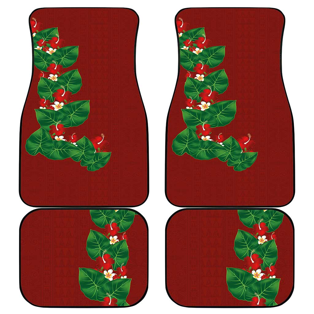 Hawaiian Taro Leaves-Hibiscus and Plumeria Car Mats Polynesian Art-Kakau Tattoo Red LT03 - Polynesian Pride