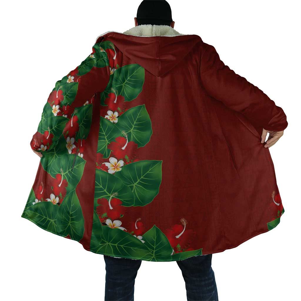 Hawaiian Taro Leaves-Hibiscus and Plumeria Cloak Polynesian Art-Kakau Tattoo Red LT03 - Polynesian Pride