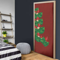 Hawaiian Taro Leaves-Hibiscus and Plumeria Door Cover Polynesian Art-Kakau Tattoo Red LT03 - Polynesian Pride