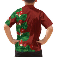 Hawaiian Taro Leaves-Hibiscus and Plumeria Family Matching Long Sleeve Bodycon Dress and Hawaiian Shirt Polynesian Art-Kakau Tattoo Red LT03 - Polynesian Pride