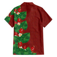 Hawaiian Taro Leaves-Hibiscus and Plumeria Family Matching Long Sleeve Bodycon Dress and Hawaiian Shirt Polynesian Art-Kakau Tattoo Red LT03 - Polynesian Pride