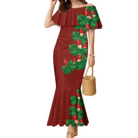 Hawaiian Taro Leaves-Hibiscus and Plumeria Family Matching Mermaid Dress and Hawaiian Shirt Polynesian Art-Kakau Tattoo Red LT03 Mom's Dress Red - Polynesian Pride