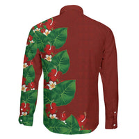 Hawaiian Taro Leaves-Hibiscus and Plumeria Family Matching Off Shoulder Short Dress and Hawaiian Shirt Polynesian Art-Kakau Tattoo Red LT03 - Polynesian Pride