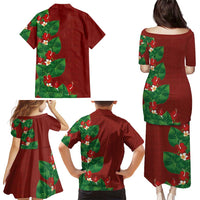Hawaiian Taro Leaves-Hibiscus and Plumeria Family Matching Puletasi and Hawaiian Shirt Polynesian Art-Kakau Tattoo Red LT03 - Polynesian Pride