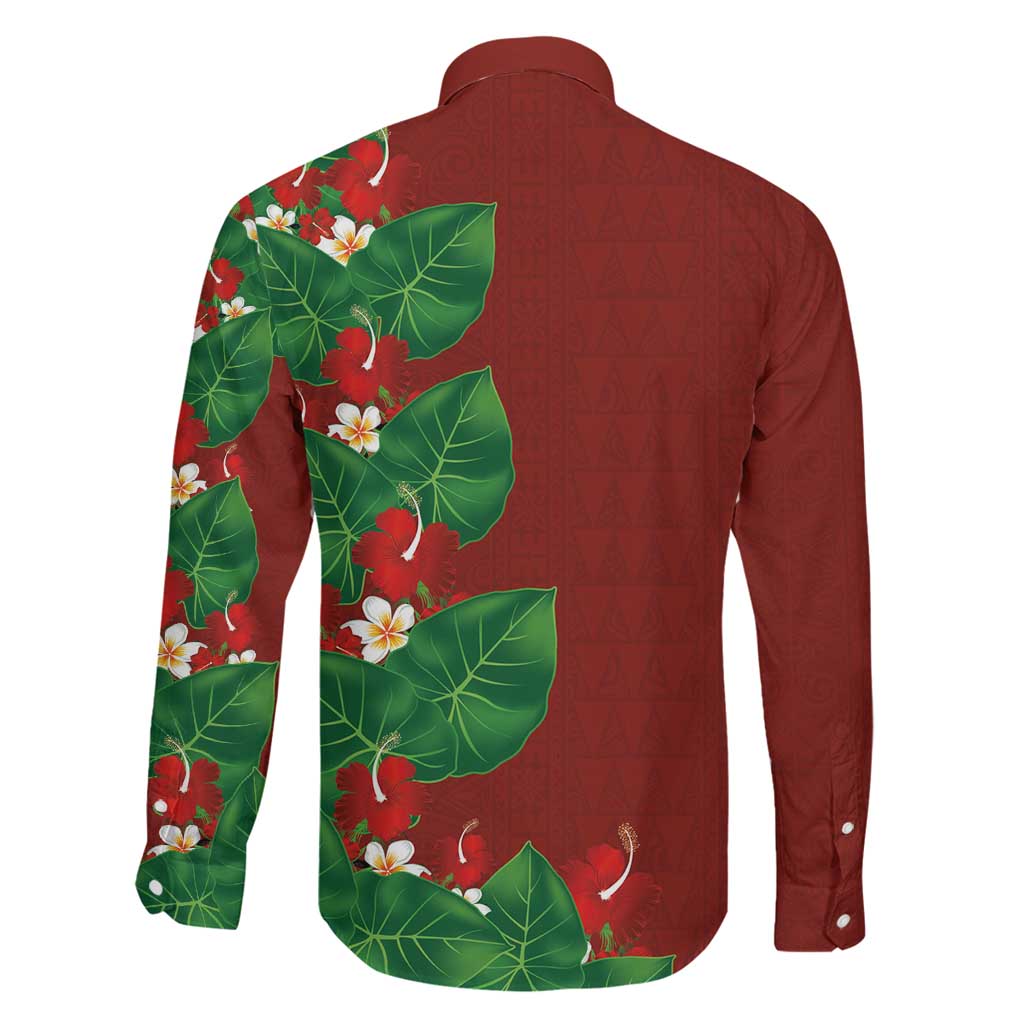Hawaiian Taro Leaves-Hibiscus and Plumeria Family Matching Summer Maxi Dress and Hawaiian Shirt Polynesian Art-Kakau Tattoo Red LT03 - Polynesian Pride
