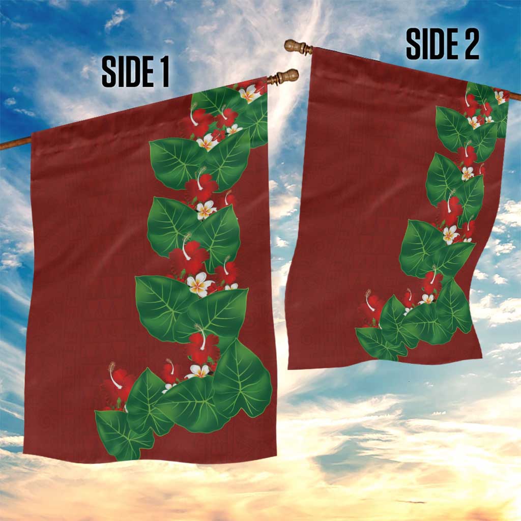 Hawaiian Taro Leaves-Hibiscus and Plumeria Garden Flag Polynesian Art-Kakau Tattoo Red LT03 - Polynesian Pride