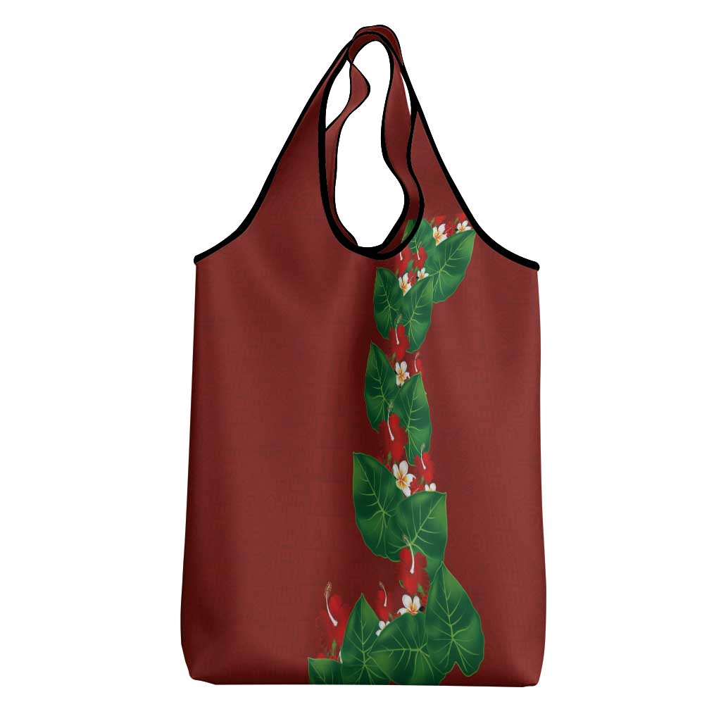 Hawaiian Taro Leaves-Hibiscus and Plumeria Grocery Bag Polynesian Art-Kakau Tattoo Red LT03 - Polynesian Pride
