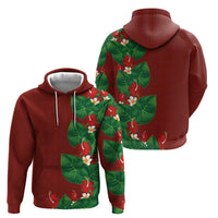 Hawaiian Taro Leaves-Hibiscus and Plumeria Hoodie Polynesian Art-Kakau Tattoo Red LT03 - Polynesian Pride