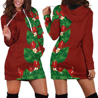 Hawaiian Taro Leaves-Hibiscus and Plumeria Hoodie Dress Polynesian Art-Kakau Tattoo Red LT03 - Polynesian Pride