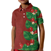 Hawaiian Taro Leaves-Hibiscus and Plumeria Kid Polo Shirt Polynesian Art-Kakau Tattoo Red LT03 Kid Red - Polynesian Pride