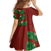 Hawaiian Taro Leaves-Hibiscus and Plumeria Kid Short Sleeve Dress Polynesian Art-Kakau Tattoo Red LT03 - Polynesian Pride