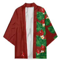 Hawaiian Taro Leaves-Hibiscus and Plumeria Kimono Polynesian Art-Kakau Tattoo Red LT03 Unisex Red - Polynesian Pride