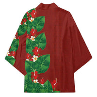 Hawaiian Taro Leaves-Hibiscus and Plumeria Kimono Polynesian Art-Kakau Tattoo Red LT03 - Polynesian Pride