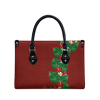 Hawaiian Taro Leaves-Hibiscus and Plumeria Leather Bag Polynesian Art-Kakau Tattoo Red LT03 - Polynesian Pride
