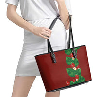 Hawaiian Taro Leaves-Hibiscus and Plumeria Leather Tote Bag Polynesian Art-Kakau Tattoo Red LT03 - Polynesian Pride