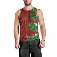 Hawaiian Taro Leaves-Hibiscus and Plumeria Men Tank Top Polynesian Art-Kakau Tattoo Red LT03 - Polynesian Pride