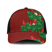 Hawaiian Taro Leaves-Hibiscus and Plumeria Mesh Trucker Cap Polynesian Art-Kakau Tattoo Red LT03 One Size Black Red - Polynesian Pride