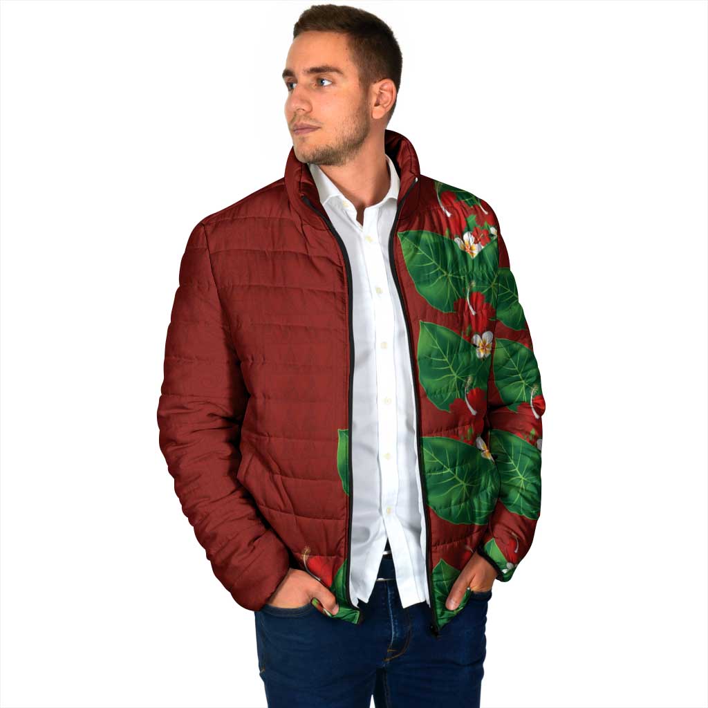 Hawaiian Taro Leaves-Hibiscus and Plumeria Padded Jacket Polynesian Art-Kakau Tattoo Red LT03 - Polynesian Pride