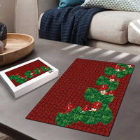 Hawaiian Taro Leaves-Hibiscus and Plumeria Puzzle Polynesian Art-Kakau Tattoo Red LT03 - Polynesian Pride