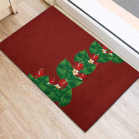 Hawaiian Taro Leaves-Hibiscus and Plumeria Rubber Doormat Polynesian Art-Kakau Tattoo Red LT03 - Polynesian Pride