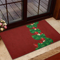 Hawaiian Taro Leaves-Hibiscus and Plumeria Rubber Doormat Polynesian Art-Kakau Tattoo Red LT03 - Polynesian Pride