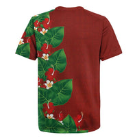 Hawaiian Taro Leaves-Hibiscus and Plumeria Rugby Jersey Polynesian Art-Kakau Tattoo Red LT03 - Polynesian Pride