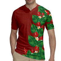 Hawaiian Taro Leaves-Hibiscus and Plumeria Rugby Jersey Polynesian Art-Kakau Tattoo Red LT03 - Polynesian Pride