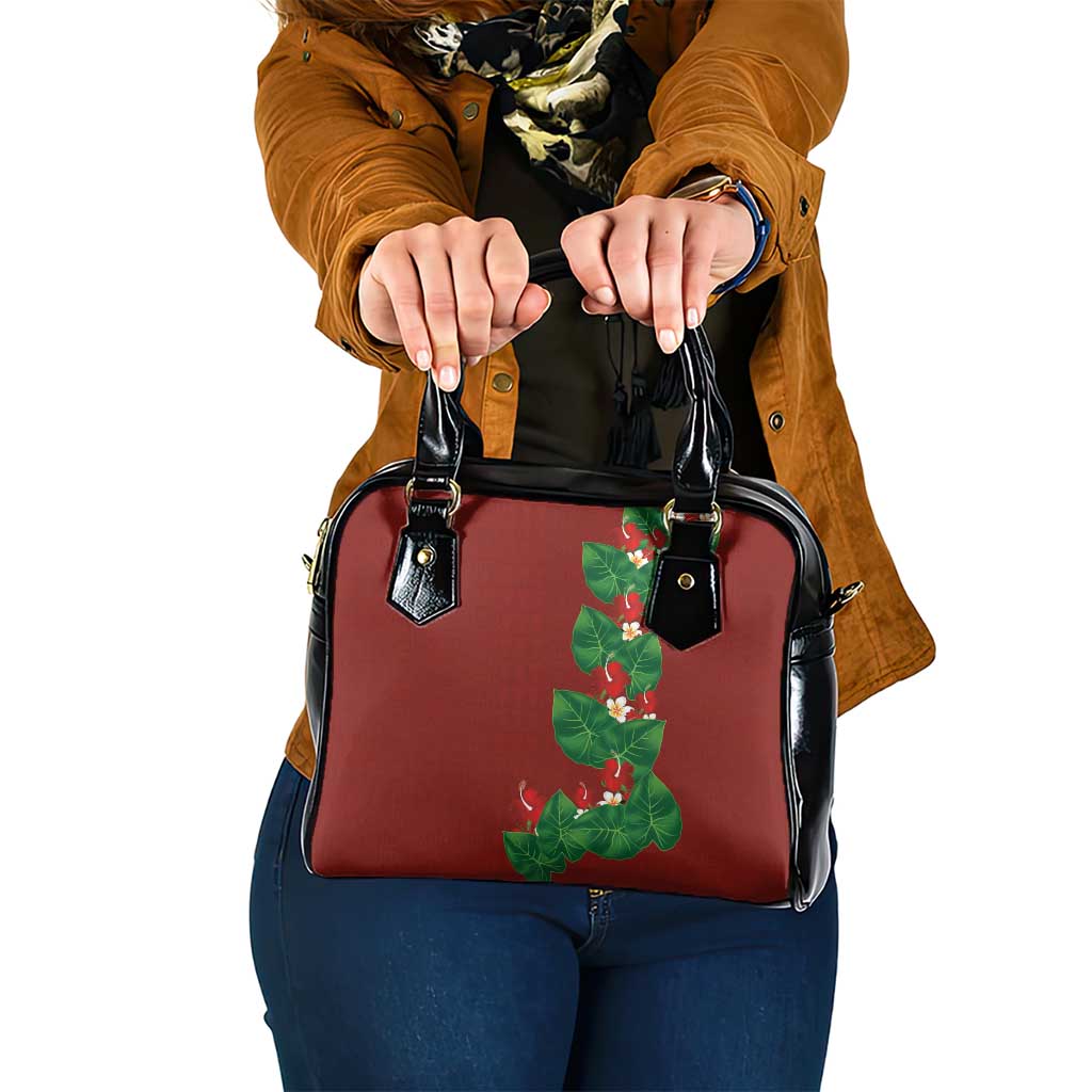 Hawaiian Taro Leaves-Hibiscus and Plumeria Shoulder Handbag Polynesian Art-Kakau Tattoo Red LT03 One Size Red - Polynesian Pride
