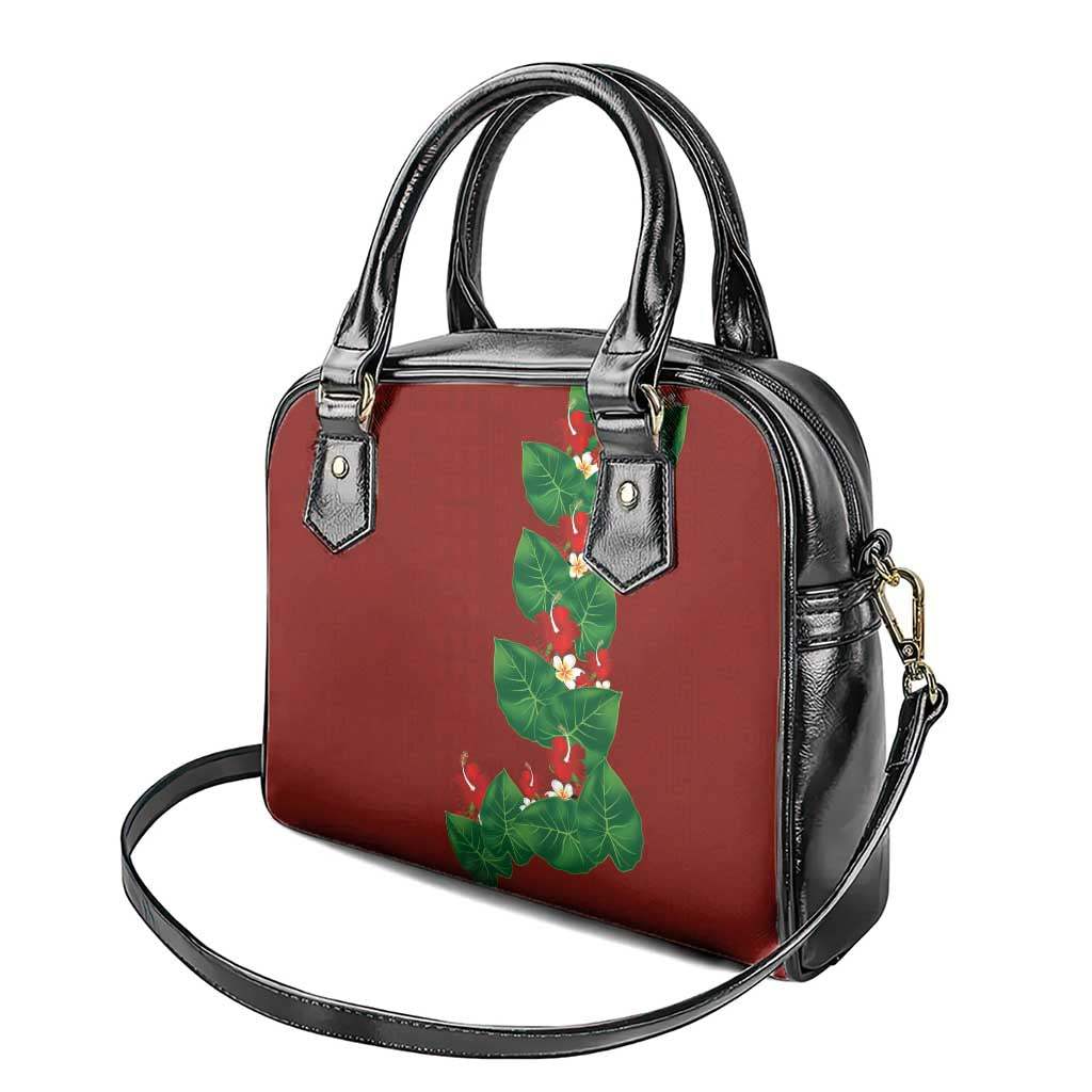 Hawaiian Taro Leaves-Hibiscus and Plumeria Shoulder Handbag Polynesian Art-Kakau Tattoo Red LT03 - Polynesian Pride