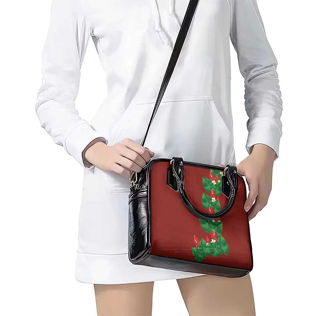 Hawaiian Taro Leaves-Hibiscus and Plumeria Shoulder Handbag Polynesian Art-Kakau Tattoo Red LT03 - Polynesian Pride