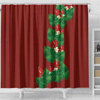Hawaiian Taro Leaves-Hibiscus and Plumeria Shower Curtain Polynesian Art-Kakau Tattoo Red LT03 - Polynesian Pride