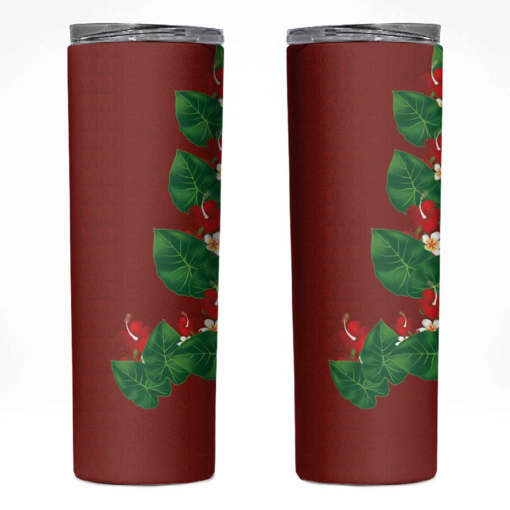 Hawaiian Taro Leaves-Hibiscus and Plumeria Skinny Tumbler Polynesian Art-Kakau Tattoo Red LT03 Red - Polynesian Pride