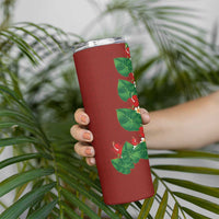 Hawaiian Taro Leaves-Hibiscus and Plumeria Skinny Tumbler Polynesian Art-Kakau Tattoo Red LT03 - Polynesian Pride