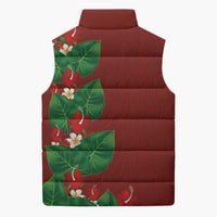 Hawaiian Taro Leaves-Hibiscus and Plumeria Sleeveless Puffer Jacket Polynesian Art-Kakau Tattoo Red LT03 - Polynesian Pride