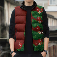 Hawaiian Taro Leaves-Hibiscus and Plumeria Sleeveless Puffer Jacket Polynesian Art-Kakau Tattoo Red LT03 - Polynesian Pride